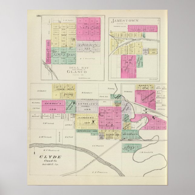 Póster Clyde, Glasco, Jamestown, Kansas (Frente)