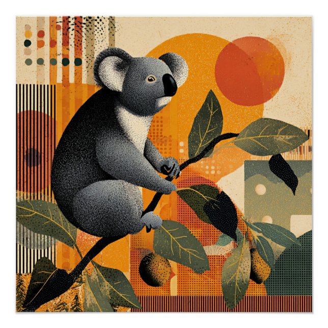 Póster Coala Sentado em uma Árvore (Frente)