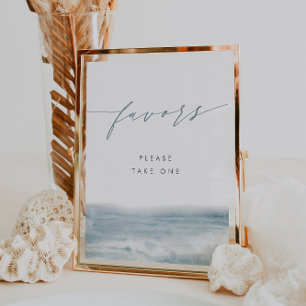 Poster Coastal Blue Watercolor Sinal de Favor de Casament