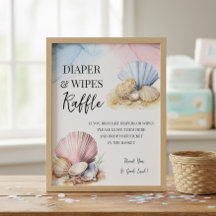 Coastal Seashell Diaper & Wipes Raffle Sign