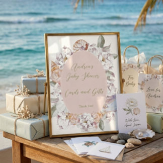 Poster Coastal Watercolor Shells and Floral Baby Shower