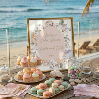 Poster Coastal Watercolor Shells and Floral Baby Shower