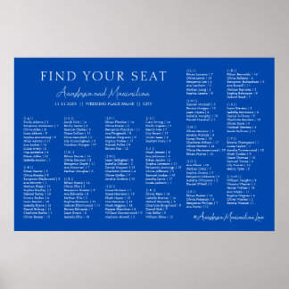 Poster Cobalt Blue Wedding Alphabetical Seating Chart