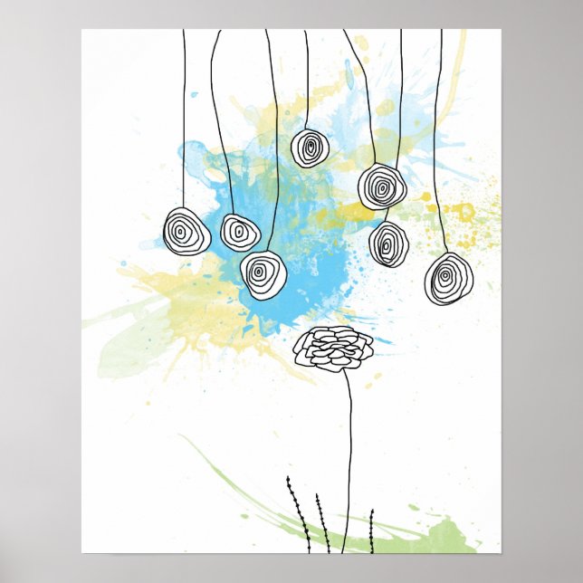 Póster Cobalt Floral Splash-Poster (Frente)