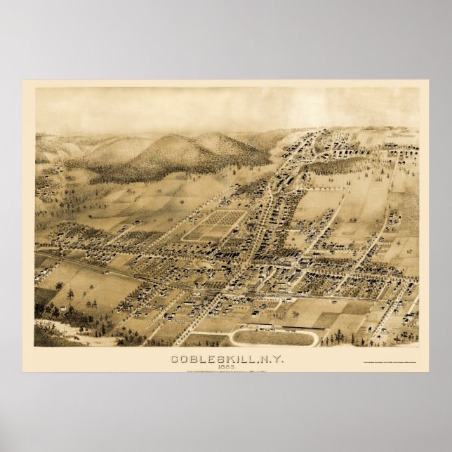 Póster Cobbleskill, NY Panorâmica Map - 1883 (Frente)