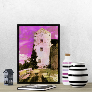 Póster Cobertura sob aquarela Surrealista Céu Rosa