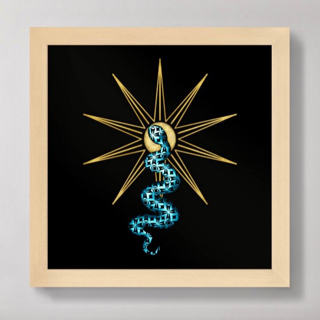 Poster Cobra Arte espiritual Estrelas douradas preto (Criador carregado)