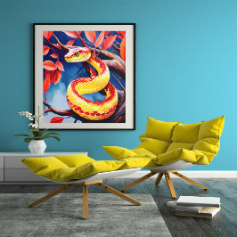 Poster Cobra com balanças vibrantes, vermelhas e amarelas