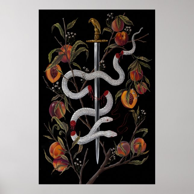 Poster Cobra com Espada e Pêssegos Dark Academia - Impres (Frente)