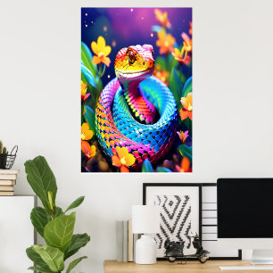 Poster Cobra de Cobra com cor-de-rosa-turquesa vibrante e