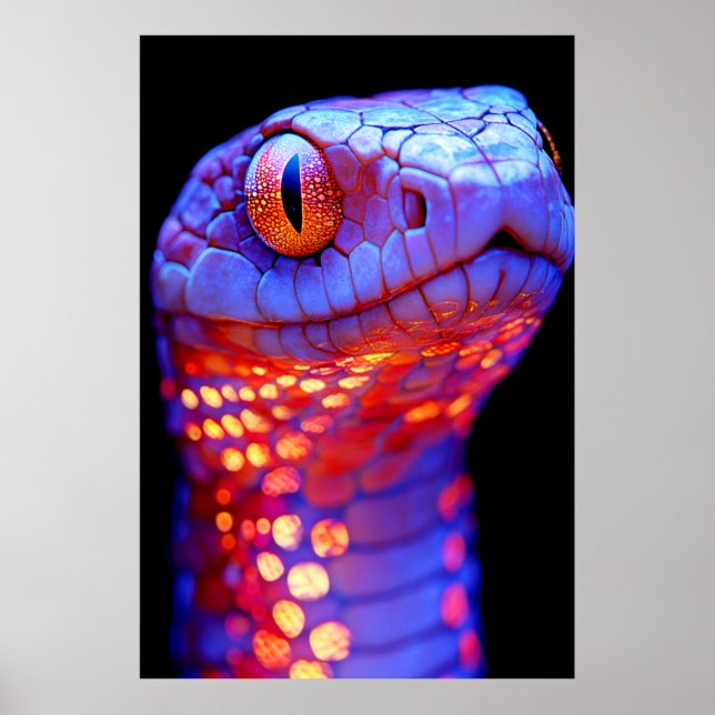 Poster Cobra de Neon brilhante com olhos hipnóticos e Sci (Frente)