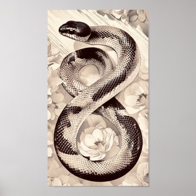 Poster Cobra Elegante Enrolada Em Meio A Flores De Sangue (Frente)
