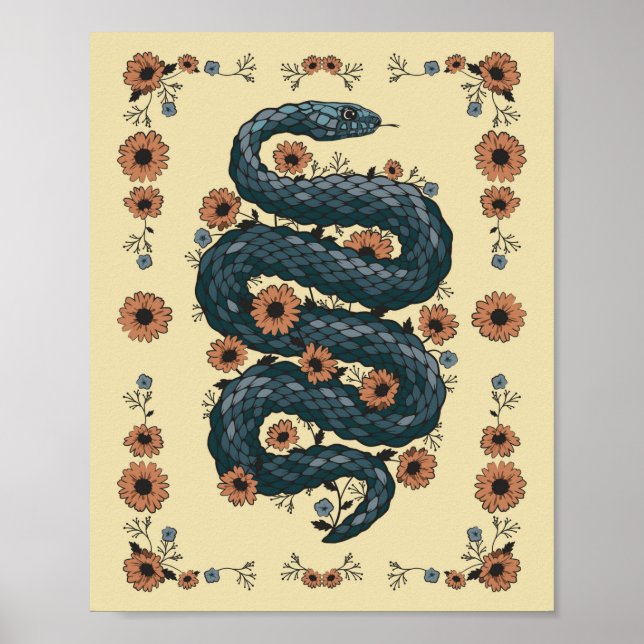 Poster Cobra Floral (azul) (Frente)