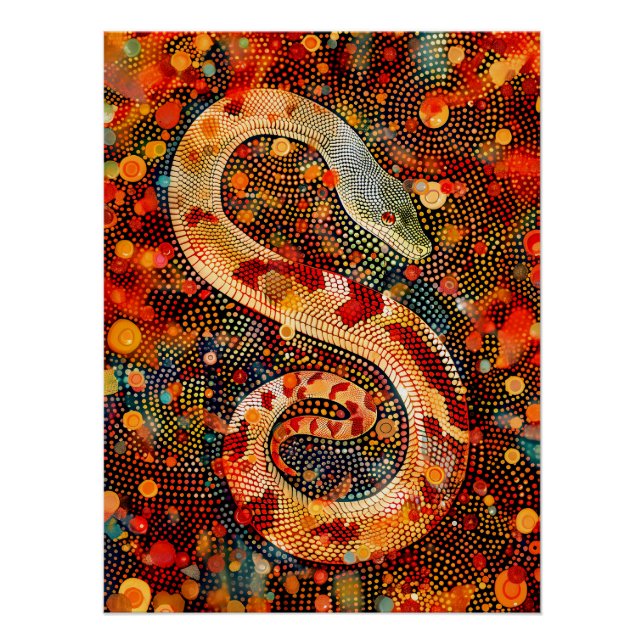Póster Cobra no Estilo de Arte Ponto Aborigine (Frente)