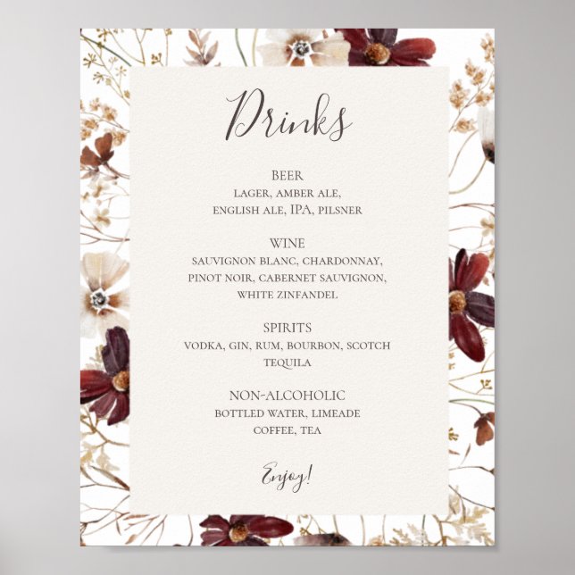 Poster Cobre Burgundy | Indicativo Do Menu Bebidas (Frente)