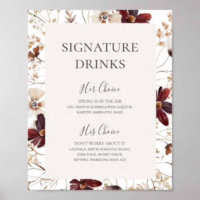 Poster Cobre Burgundy | Signature Drinks Sign (Frente)