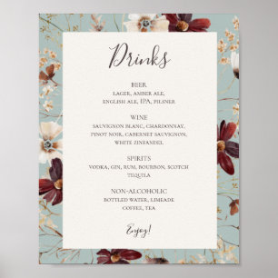 Poster Cobre Burgundy Sinal de menu Bebidas Teais
