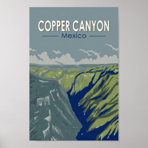 Poster Cobre Canyon, México, Viagem Art Vintage