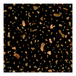 Póster Cobre Dourado na pedra Black Terrazzo