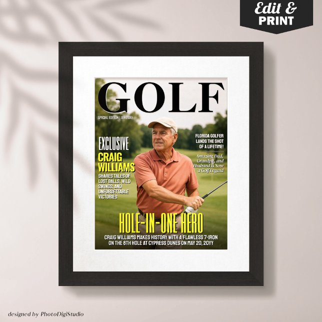 Poster Cobrir da Revista Golf, Presente de Golfe Divertid (Golf Magazine Cover, Fun Golf Gift for Hole in One Poster)