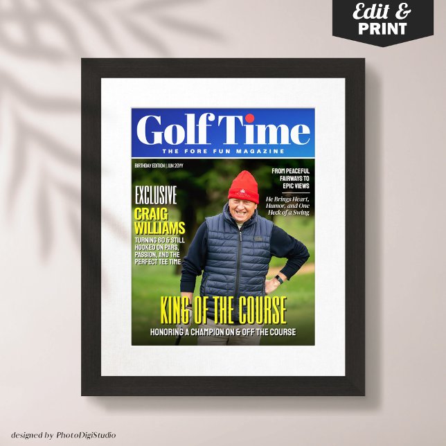 Poster Cobrir da revista personalizada Golf, presente div (Custom Golf Magazine Cover, Fun Gift for Golfer Poster)