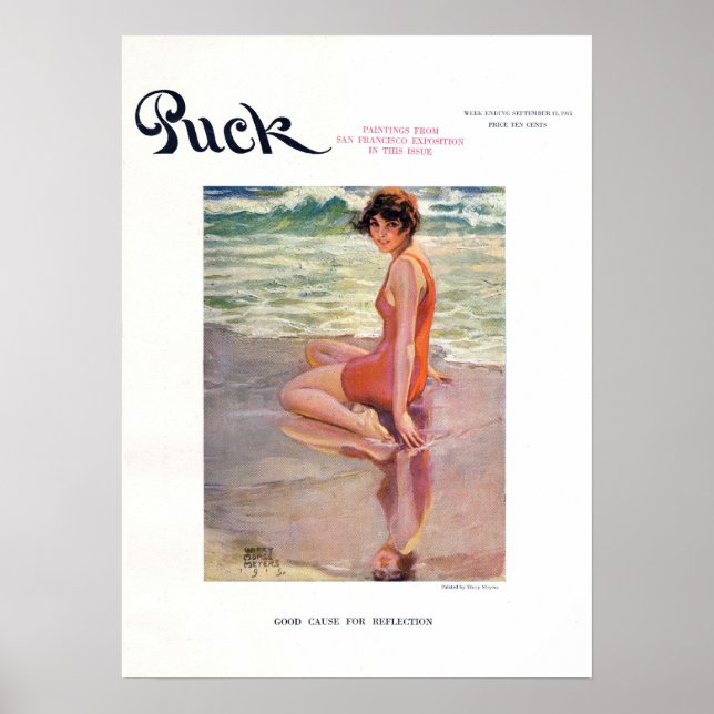 Poster Cobrir da Revista Vintage Puck, Praia (Frente)