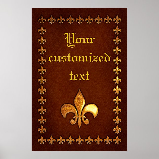 Poster Cobrir de couro antigo com Fleur-de-Lys de ouro - (Frente)