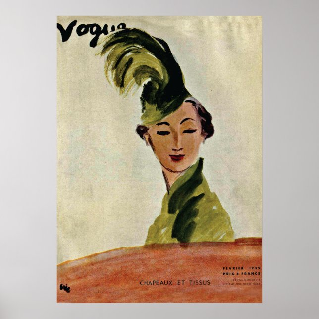 Poster Cobrir do Vogue em Paris ~ Chapéus e Tecidos 1935 (Frente)