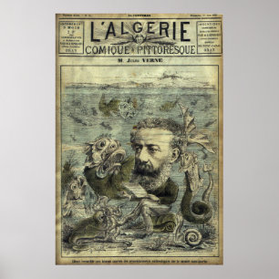 Poster Cobrir periódico de Jules Verne do vintage