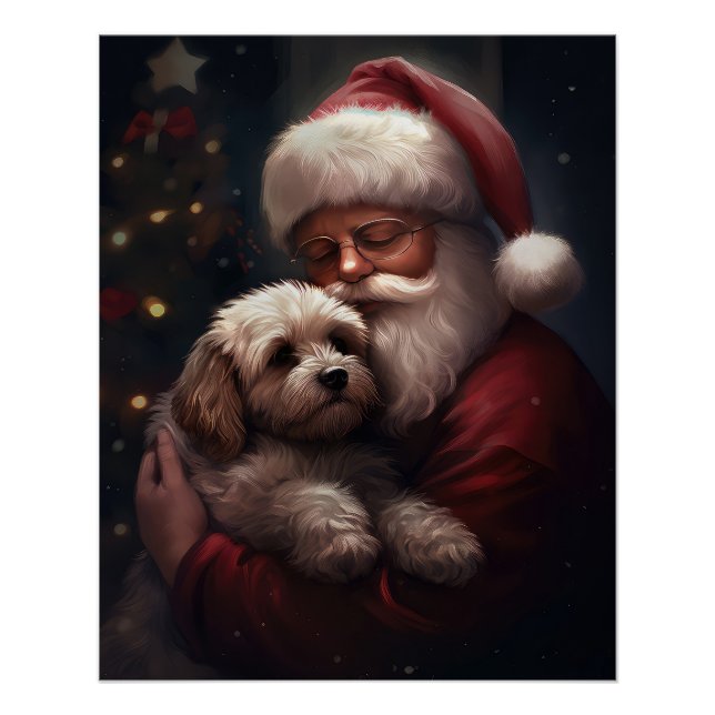 Póster Cockapoo com Papai Noel Natal Festivo (Frente)