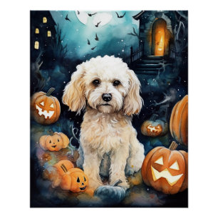 Póster Cockapoo De Halloween Com Pumpkins Assustado