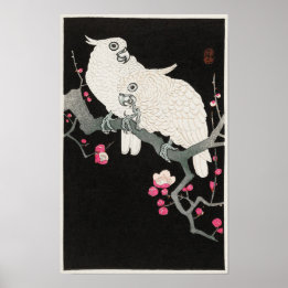Poster Cockatoas e Flor de ameixa por Ohara Koson