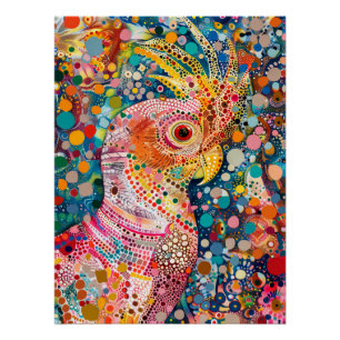 Póster Cockatoon rosa no estilo de arte ponto aborígene
