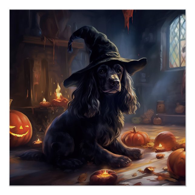 Póster Cocker Spaniel Abóboras Dia das Bruxas Assustador (Frente)