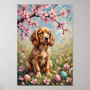 Poster Cocker Spaniel Americano Vintage de Arte de Flor d