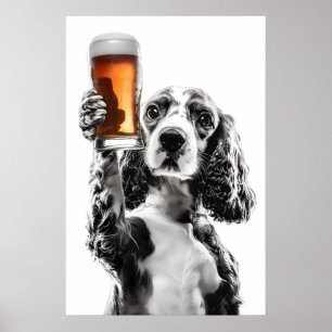 Poster Cocker Spaniel Bebendo Cerveja Arte Amante de Cão