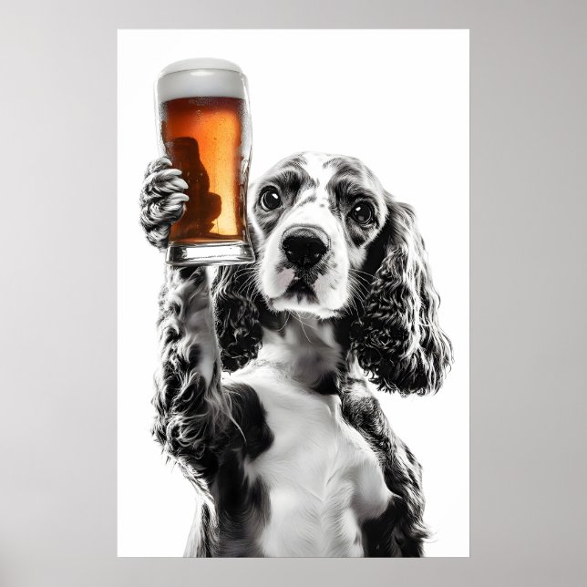 Poster Cocker Spaniel Bebendo Cerveja Arte Amante de Cão  (Frente)