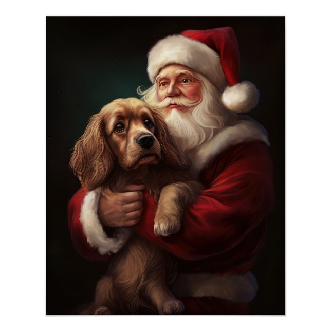 Póster Cocker Spaniel com Papai Noel Natal Festivo (Frente)