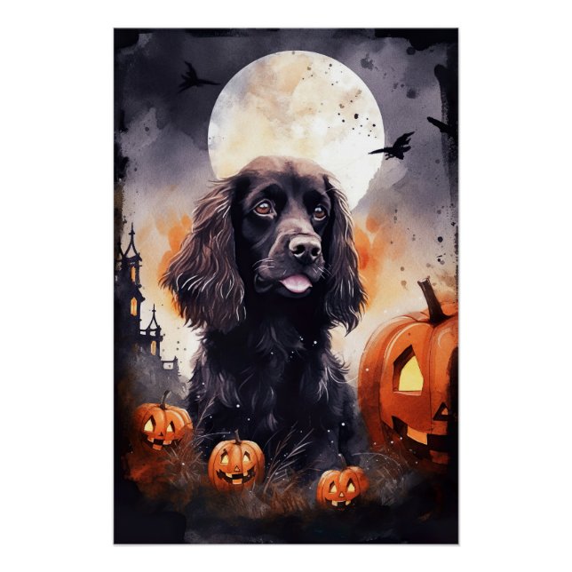 Póster Cocker Spaniel de Halloween com Abóboras (Frente)
