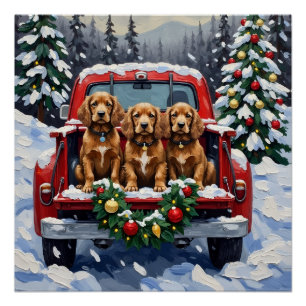 Póster Cocker Spaniel Natal Caminhão Vermelho Férias