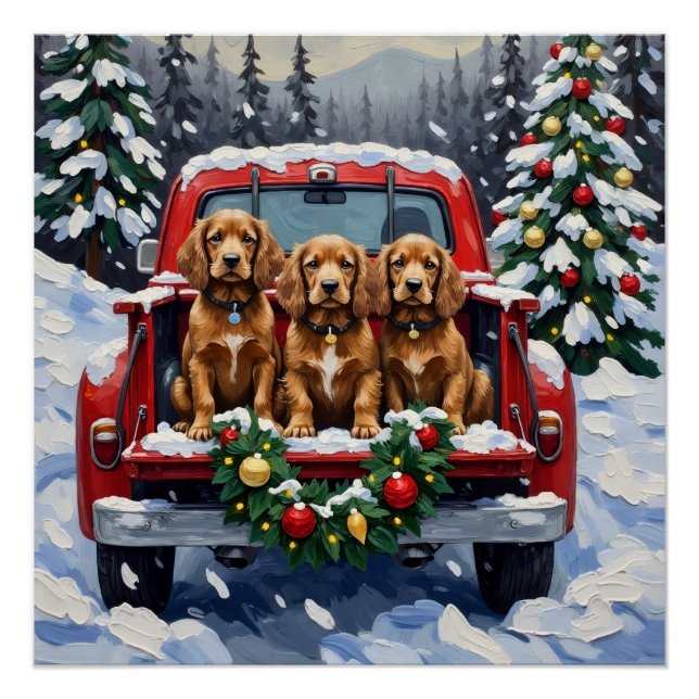 Póster Cocker Spaniel Natal Caminhão Vermelho Férias  (Frente)