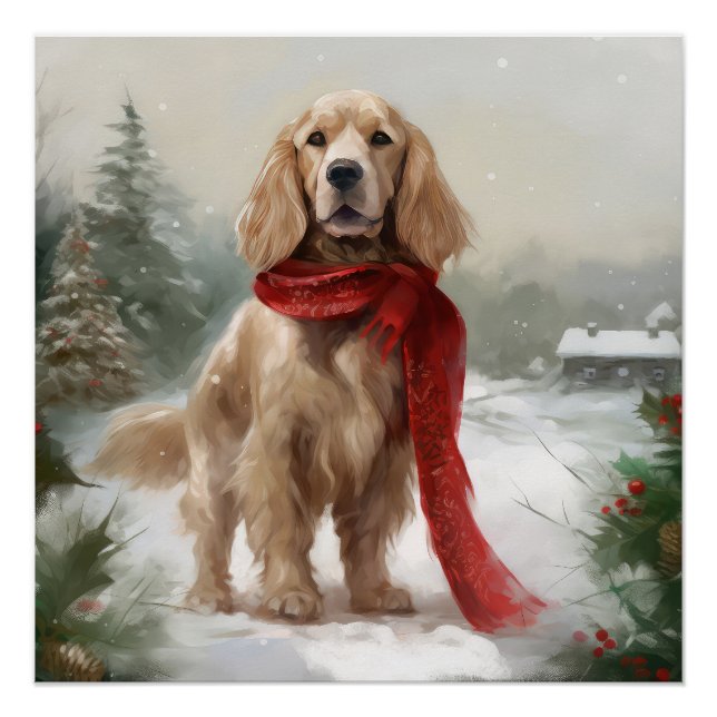 Póster Cocker Spaniel no Natal na Neve (Frente)
