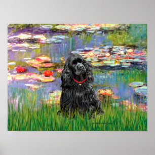 Póster Cocker Spaniel (preto) - Lírios 2