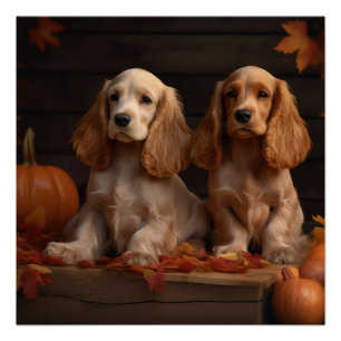 Póster Cocker Spaniel Puppy Autumn Delight Pumpkin