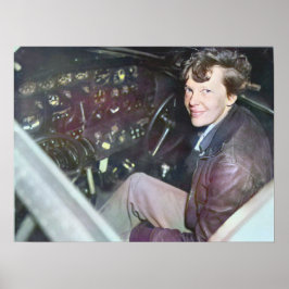 Poster Cockpit de Avião de Amelia Earhart Colorido  