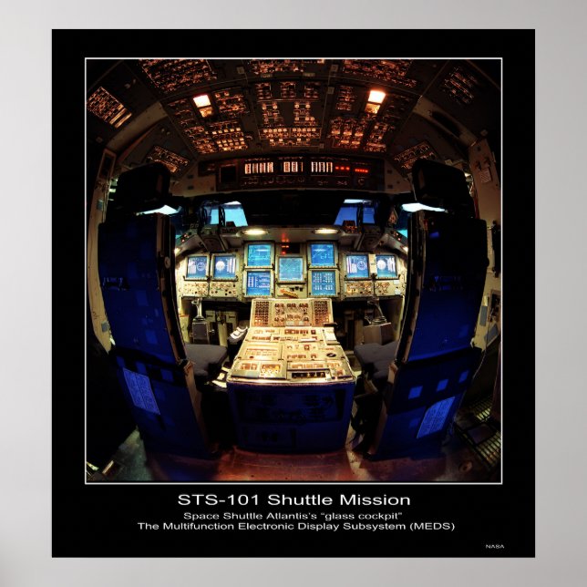 Poster "Cockpit de vidro" da Space Shuttle Atlantis (Frente)