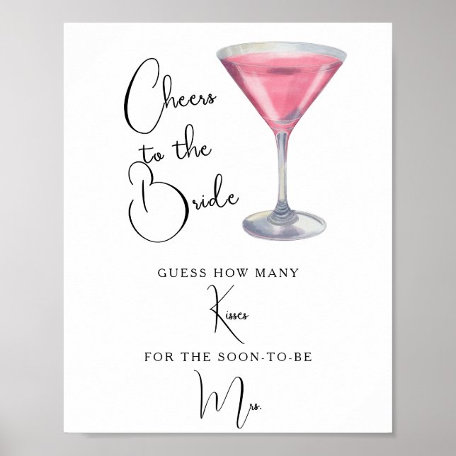 Poster Cocktail Bridal shower How many kisses (Frente)