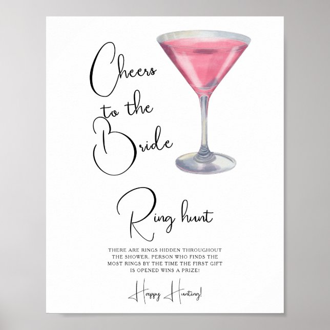 Poster Cocktail Bridal shower Ring hunt game (Frente)