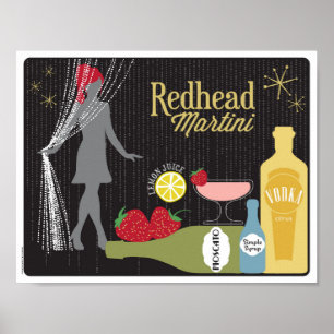 Póster Cocktail da morango de Martini do Redhead