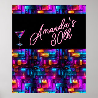 Poster Cocktail de Vidro Manchado Abstrato Neon Blackligh